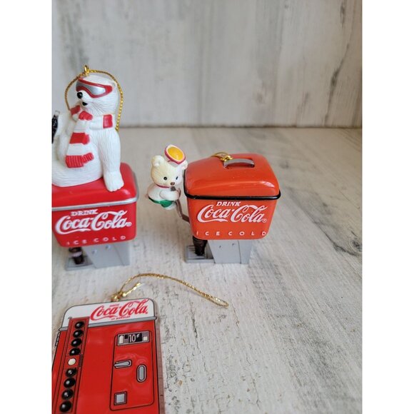 Polar bear Coca-Cola soda dispenser machine ornament Xmas set variety - Picture 4 of 8